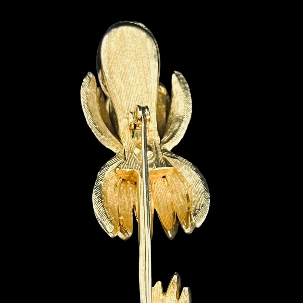 Vintage Gold Tone Long Stem Flower Brooch (5007) - Picture 8 of 9